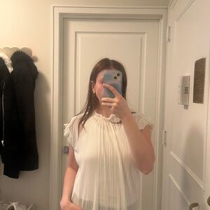 Express White Pleated Ruffle-Sleeve Blouse